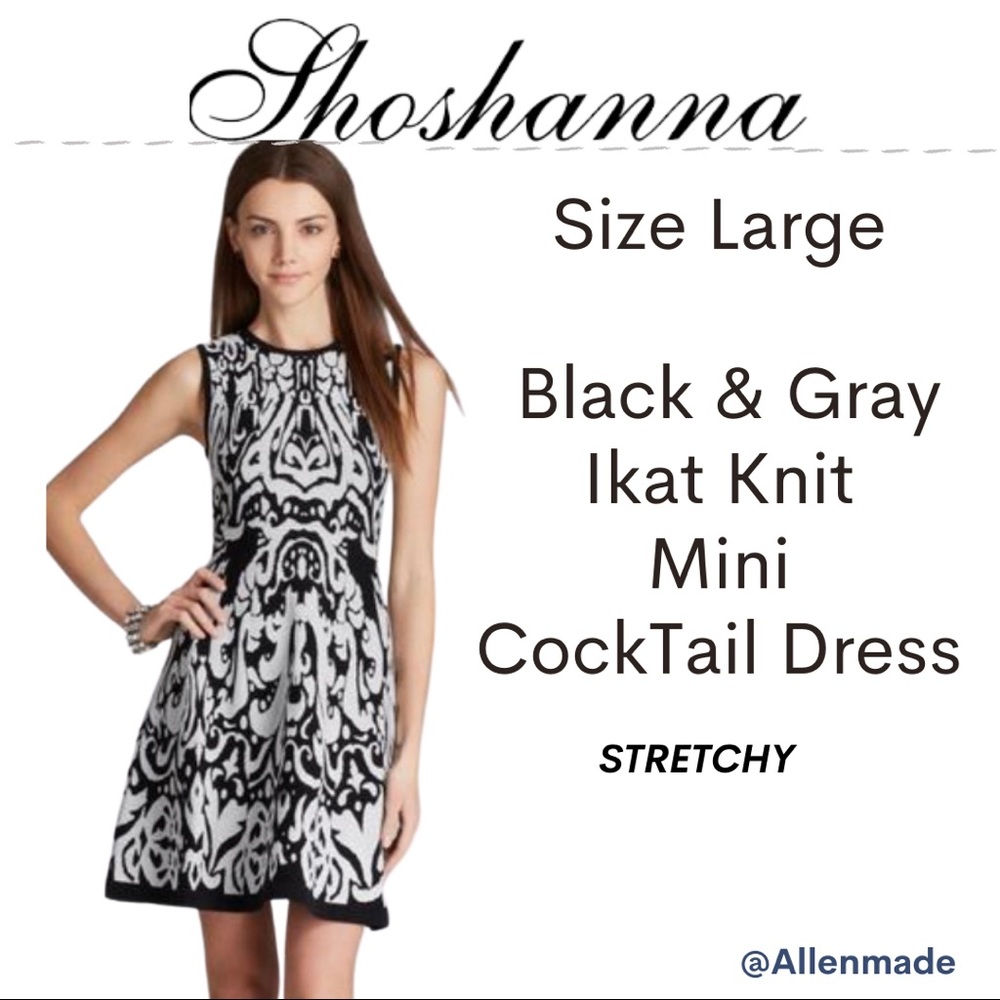*Price ⬇️* Shoshanna fit and flare ikat knit mini dress black & grey size large